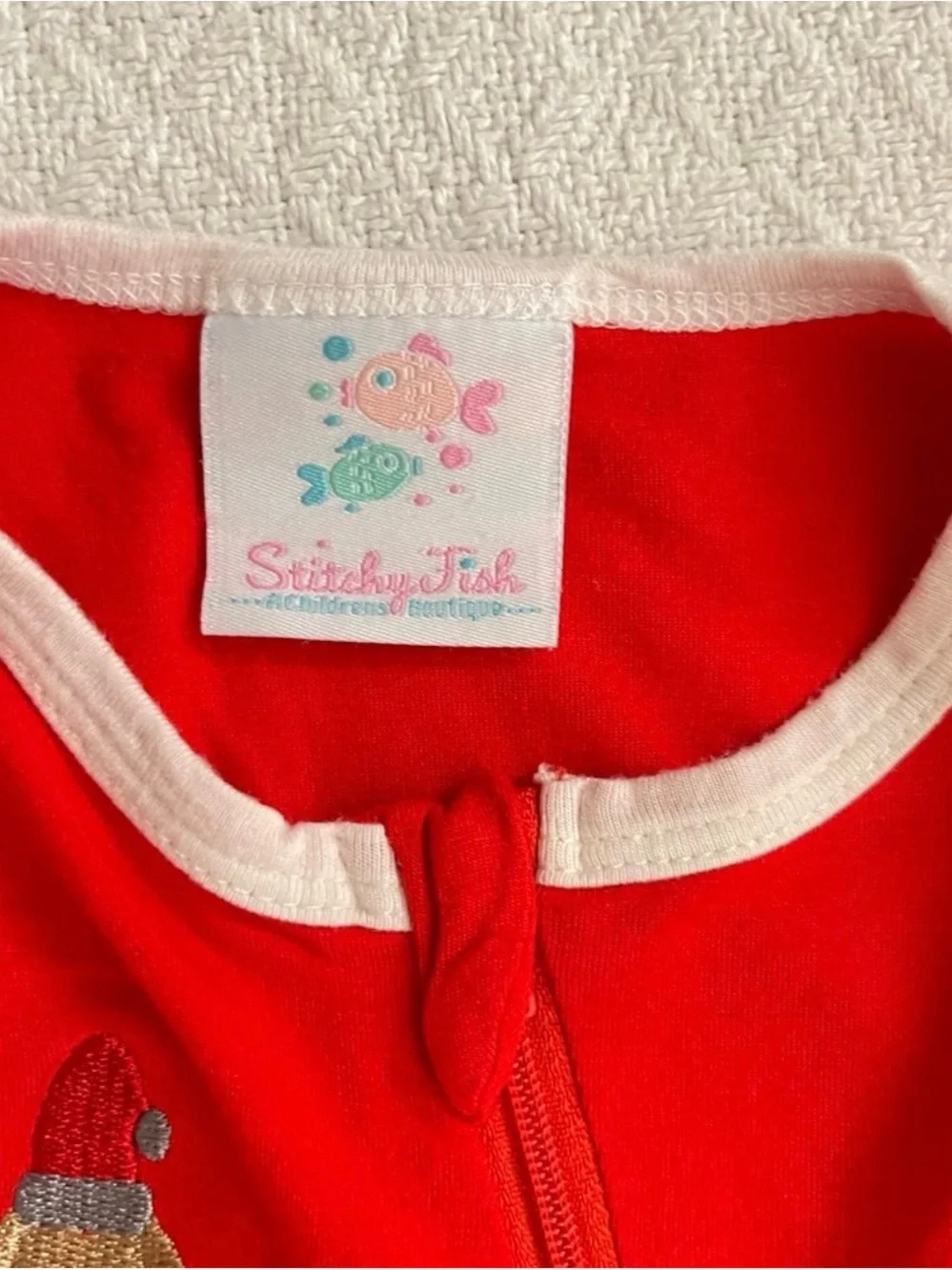 Stitchy Fish Holiday Red Embroidered Puppy Zipper Footie Sleeper